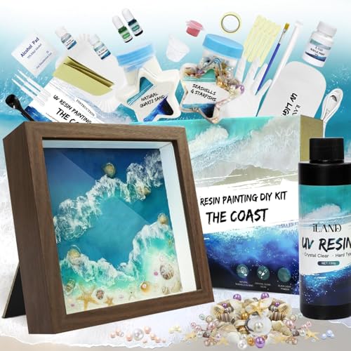iLAND Crafts for Adults Zen Ocean Resin Art Kit, Creative Teen Crafts Resin Kit for Beginners, Crafting Hobbies for Women, DIY Sea Art Projects for Adults, Unique Beach Themed Gifts for Crafty Crafter - color: Premium Walhut