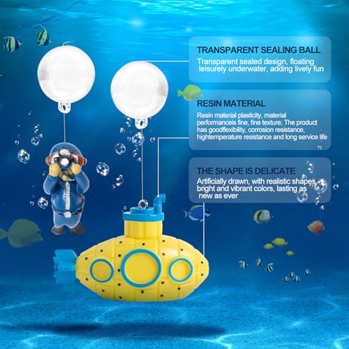 CousDUoBe 2.1 in Mini Floating Submarine Fish Tank Decoration Set，Cute Retro Submarine Set and Floating Diver,Aquarium Decorations Resinous Betta Fish Tank Accessories - color: Yellow