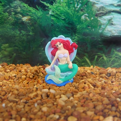 Penn-Plax Disney Ariel on Shell Throne, Aquarium Decoration - Durable, Mini Mermaid Ornament, Detailed Resin Figure for Betta Bowls, Small Fish Tanks or Nautical Displays, 2 Inches