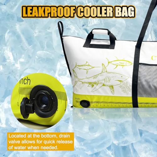 Insulated Fish Cooler Bag, 60'' Waterproof Leakproof Fishing Kill Bag with Drain Valve, Zipper and Heavy Duty PVC Marine Cooler for Boat Kayak Offshore Fishing, Keeps Fish Fresh Up to 48H - color: Green+White