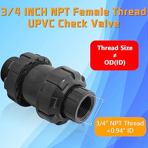 3/4in NPT PVC Spring Check Valve, UPVC Swing Utility Water One Way Check Valve, Sch80 Pool Ball Check Valve for Backflow Prevention - size: 3/4''NPT