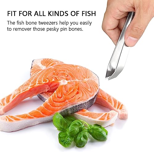 2 Pieces Fish Bone Tweezers, Stainless Steel Flat and Slant Tweezers Pliers Remover Tool (4.6")