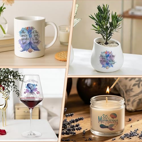 UV DTF Cup Wraps, 4 Sheets Mermaid Quotes Transfer Stickers for 16oz Glass, Rub On Decals for Tumblers and Candlestick - style: Mermaid Quotes