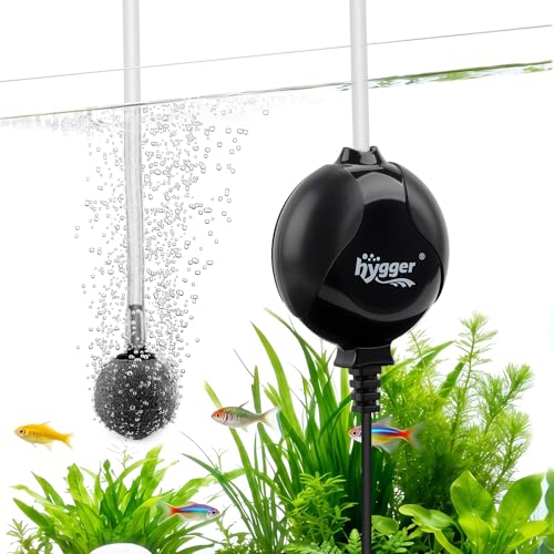 hygger Quiet Mini Air Pump for Aquarium 1.5 Watt Oxygen Fish Air Pump for 1-15 Gallon Fish Tank with Air Stone Air Tubing Clip Black - color: Black