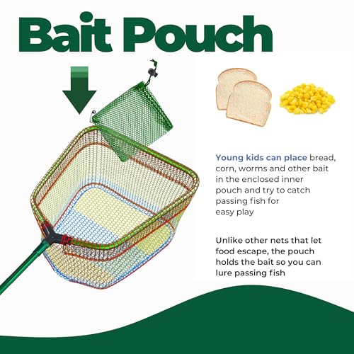 DaddyGoFish Kids Fishing Net - Extendable Telescopic Landing Net for Boy Girl Children Catching Small Fish Crab Shrimp Minnow Dragonfly Beach Pier Lake River Ocean - color: Style 2 (Green)