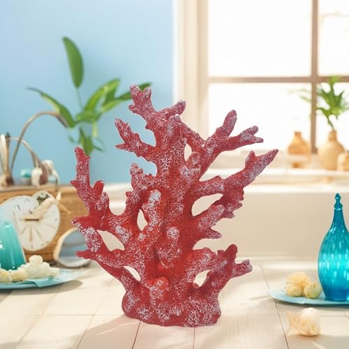 Etlemonde Beach Coastal Decor Coral Reef Home Decor Coral Statue Sculpture Home,Desk,Bathroom,Desktop Shelf Statue,Marine Themed Gifts - color: Red Coral