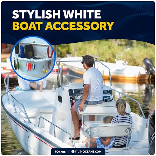 Five Oceans Boat Caddy Organizer, Suction Cups Mount, White ABS - Storage with Drainage, Knife, Plier & 26 Lure Holders for Boats, Pontoons, Fishing Boats, Kayaks - FO4786 - style: With Lure Slots