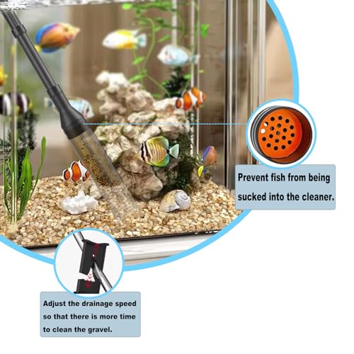 Carefree Fish Aquarium Gravel Cleaner 6Ft Hose Fish Tank Water Changer Gravel Vacuum Adjustable Length ABS(for 20~100Gal Tank) - size: L(20~100Gal)