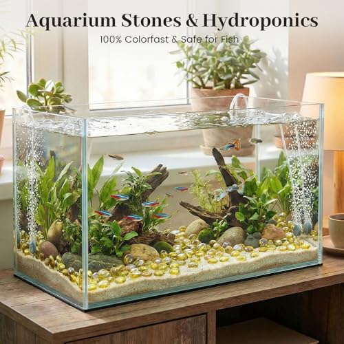 FUTUREPLUSX 1LB Yellow Glass Marbles, Flat Marbles Glass Beads Vase Fillers Decorative Rocks Gold Gemstones for Centerpieces Aquarium Table Scatter Home Decor - color: Yellow