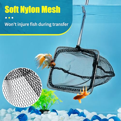 AQUANEAT Aquarium Net with Extendable Long Handle, Adjustable Wastes Skimming Cleaning Tools for Fish Tanks, 3 inch - size: 3 Inch