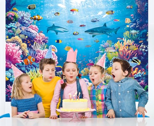 Under The Sea Backdrop Ocean Underwater World Tropical Fish Coral Summer Photography Background Aquarium Theme Baby Shower Birthday Party Decorations Banner Photo Props (7x5FT) - size: 7x5FT