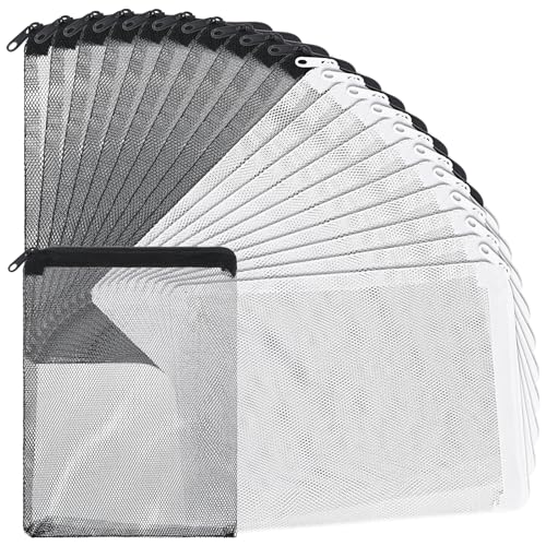 Grevosea 20 Pcs Aquarium Filter Media Bags, Fish Tank Coarse Mesh Bags 5.91 x 7.87 Inch Nylon Mesh Bag with Zipper for Activated Carbon Ceramic Rings Bio Balls Black & White
