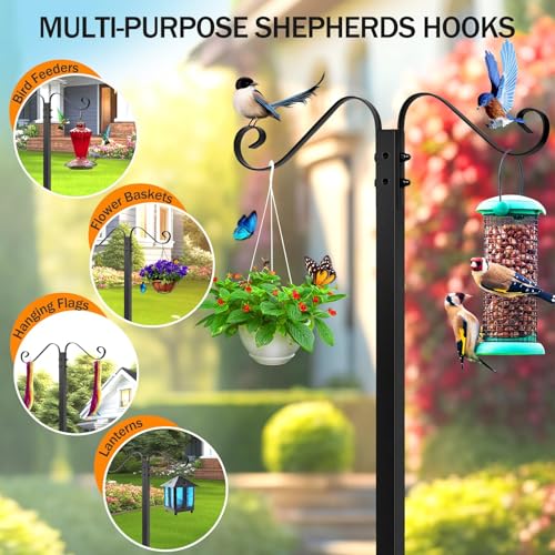 Garden Hose Holder for Outside - Upgraded Water Hose Holders with 5 Spikes & 2 Shepherds Hooks, Freestanding Hose Stand Heavy Duty Hose Hanger Hose Storage Hose Reel Rack for Outside Yard Lawn - color: Black