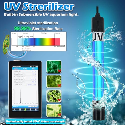 TARARIUM Aquarium Filter U-V for 20-75 Gallon, 200GPH Fish Tank Filter w/ 5W U-V Light Green Clean Machine Submersible Powerful Pump Internal Filter for Turtle Tank Saltwater Freshwater Crystal Clear