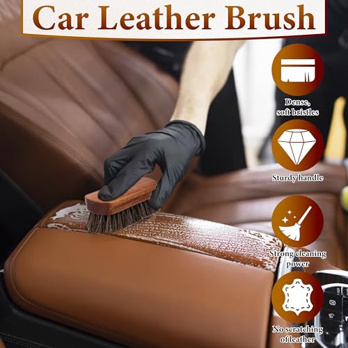 2 PCS Leather Brush Car Detailing, Horse Hair Brush, Car Cleaning Supplies, Car Interior Brush, Carpet Brush for Car Detailing, for Car Accessories Interior, Carpet, Upholstery, Furniture and Shoes