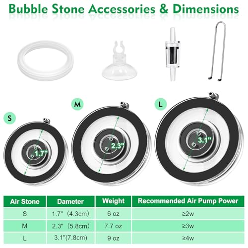 hygger Air Stones for Aquariums, Transparent Acrylic Fish Tank Bubbler Kit with Air Tube, Ultra Silent Bubble Stone Super-High Dissolved Oxygen Diffuser for Aquarium Fish Tank and Hydroponic - size: 1.7 inch