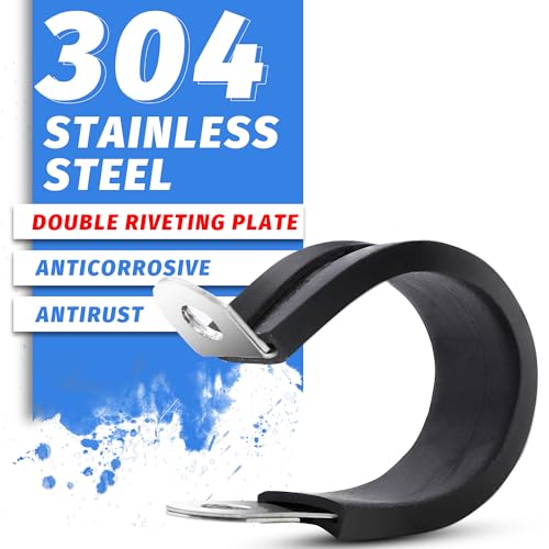 5/8" Cable Clamps, 24PCS, 304 Stainless Steel | Rubber Cushioned Insulated, Loop Pipe Wire Clamps, Riveted Reinforce, For Automotive, Plumbing, Kennel & Hose Securing - size: cable clamp-5/8"(16mm) 24pcs