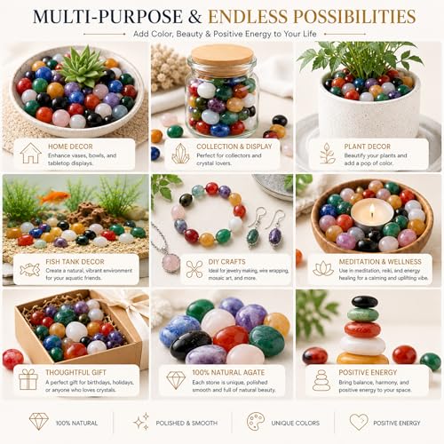 Polished Stone Set Colorful Agate Crystals, 0.8" Handpicked Tumbled Gemstones Rocks, Pebbles for Reiki, Chakra, Healing, Home Decor - color: Colorful Agate, size: 0.8"