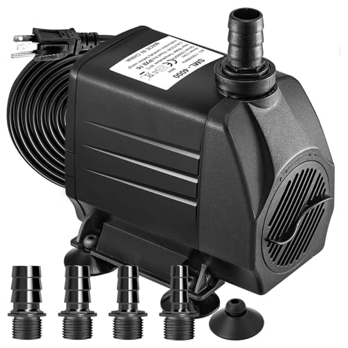 GROWNEER 1100GPH Submersible Pump 90W Fountain Water Pump 4100L/H, with 13ft High Lift, 4 Nozzles for Aquarium, Fish Tank, Pond, Hydroponics, Statuary, Garden, Black(1100GPH) - size: 1100GPH