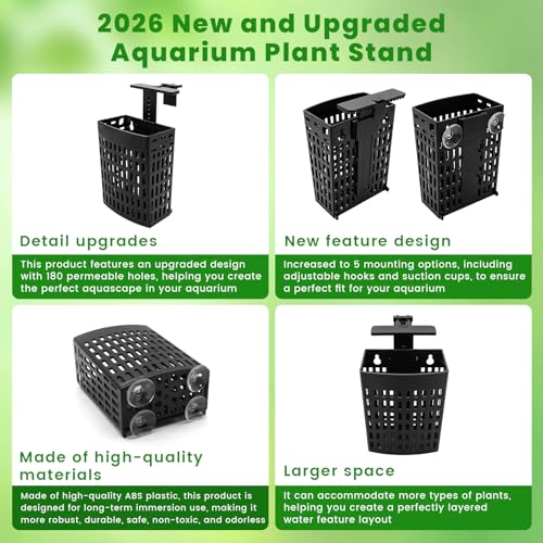 2 PCS Adjustable Aquarium Plant Holder, Fish Tank Plants Holder, Aquarium Plant Basket with Extendable Hook and Suction Cup for Fish Tank Aquaponic Cultivation