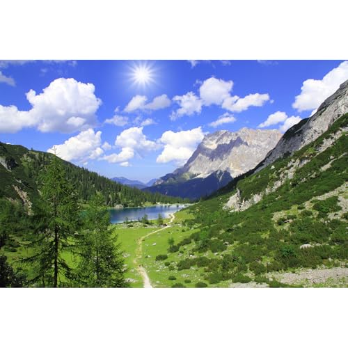 Mountains Aquarium Background Green Gobi Plants Pine Tree Terrarium Background Tranquil Lake Blue Sky Sunbeam with Cloud Fish Tank Background Mountain Theme Reptile Habitat Background 24x12in - color: Blue_Green, size: 24(W)x12(H)in
