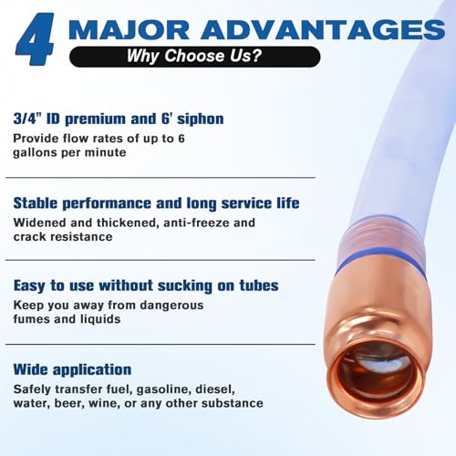 3/4" Siphon Hose, 6FT Shaker Siphon Pump for Gasoline/Gas/Fuel/Water Transfer, Upgrade Multi-Purpose Self Priming Siphon Hose - size: 1