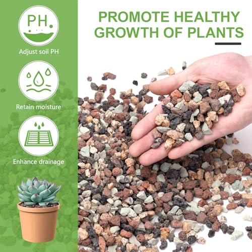 Pulovin 2.5lbs Mix Horticultural Lava Rocks for Plants, 1/5 Inch Potting Soil Amendment for Succulents, Cacti, Bonsai, Decorative Gravel Plant Drainage Volcanic for Terrarium, Top Dressing - color: Multi