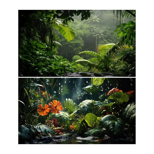 2 Packs Tropical Rainforest Aquarium Background Lush Green Rainy Leaf Fish Tank Background Natural Green Jungle Forest Foliage Landscape Reptile Tank Enclosure Backgrounds Wallpaper 24x12in - color: Green, size: 24(W)x12(H)inches/ 60(W)*30cm(H)