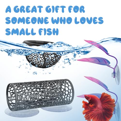 4 Pcs Betta Fish Hammock & Toy Set, Suction Cup Tunnel, Floating Betta Fish Skins, 2 Foliage Pads，Aquarium Hide and Feed Decor for Resting, Hiding & Play Areas.
