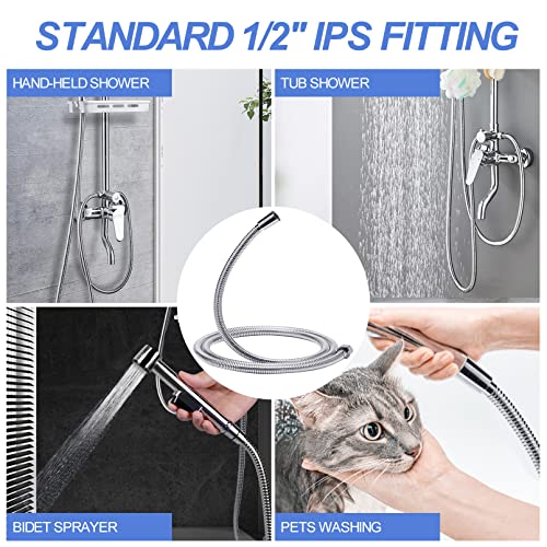 Shower Hose with Arm Bracket, 69 inch Stainless Steel Showers Hose Replacement, Adjustable Handheld Showers Arm Holder, Flexible Shower Head Hoses and Holder with Brass Ball, Chrome