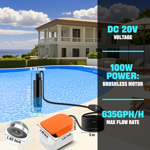 Portable Water Transfer Pump For Dewalt 20V Max Battery, 500GPH 100W 16Ft Cord for Pool, Water Beds, Garden Shower, Puddle,Camping, RV, Bilge,Fish Tank,Diesel Boat Truck (No Battery) - style: PUMP for Dewalt