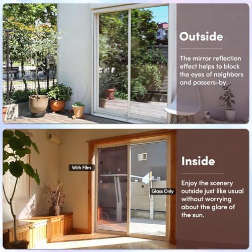 Coavas One Way Privacy Window Film, Sun Blocking Reflective Window Film See Out Not in, Heat Control Window Tint for Home, Anti UV Static Cling for Windows Office Door (Brown, 17.5 Inch X 9.8 Feet) - color: Brown-silver, size: 17.5 x 118 Inch