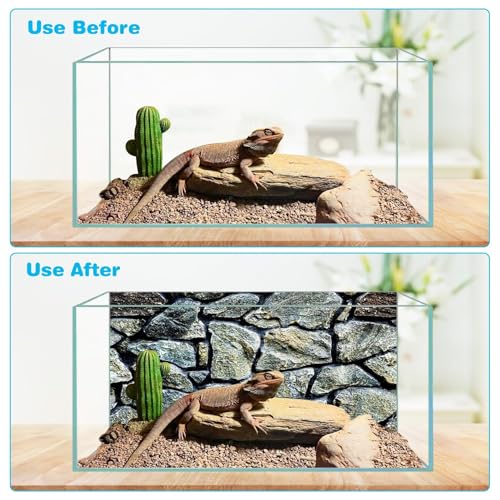 PINVNBY Reptile Terrarium Background 2 Pack 47 x 20 inches Double-Sided Reptile Tank Background Polyester Reptile Habitat Decor with Tape Green Plants & Natural Rock Aquarium Decoration - size: M: 47" x 20"