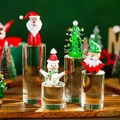 ZEERSHEE 4-Pack Clear Glass Cylinder Display Risers Crystal Blocks Display Stand for Collectibles Art Craft Transparent Solid Bases for Jewelry Cosmetic Crafts Closet Show(4''/3.2''/2.4''/1.6'')