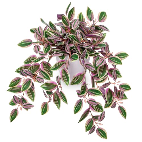 Briful Faux Plants Indoor Fake Potted House Plants Artificial Watermelon Peperomia Hanging Plant for Home Office Bedroom Aesthetic Shelf Kitchen Decoration(Pink - 1 Pack) - color: Pink
