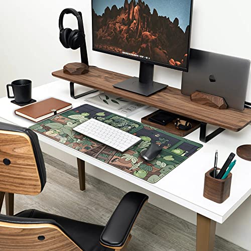 Cute Frog Mouse Pad Desk Pad Kawaii Green Desk Decor Mat, Large Gaming Mouse Pad for Desk Computer Keyboard Laptop, Home Office Accessories for Girl (31.5x15.7 in)-with Stitched Eges Pad - color: Green Bean Frog