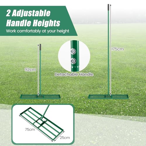 COSTWAY 30x10 Inch Lawn Leveling Rake, Soil Sand Dirt Leveling Tool, Ground Leveler for Yard, Landscape, Garden, Pasture (Green, 30"x10") - color: Green