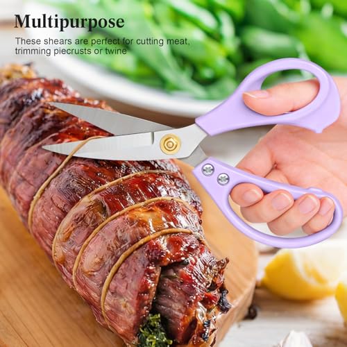 All Purpose Kitchen Scissors, Kitchen Shears Heavy Duty - Dishwasher Safe Food Scissors- Multipurpose Cooking Shears for Meat Poultry Food, Herbs, and Fish, Comfort Grip Handles, Purple - color: Purple