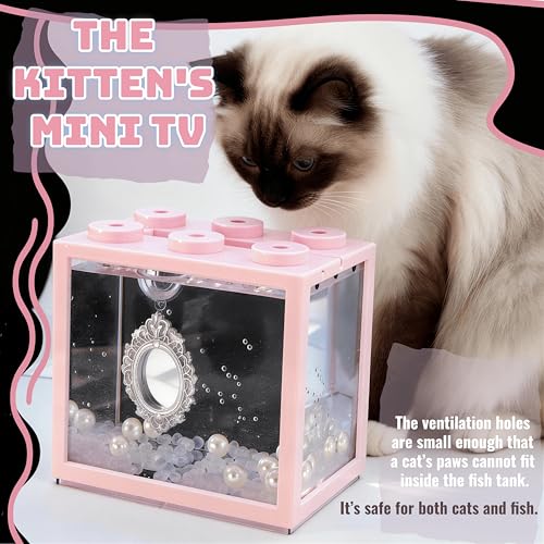 Small Betta Fish Tank, Mini Sea Monkey Tank Aquarium Kit with Glass Gravel & Background Resin Decor, 0.6 Gallon Stackable Tabletop Fish Bowl Accessories for Shrimp Seaweed Ball (Pink) - color: Pink