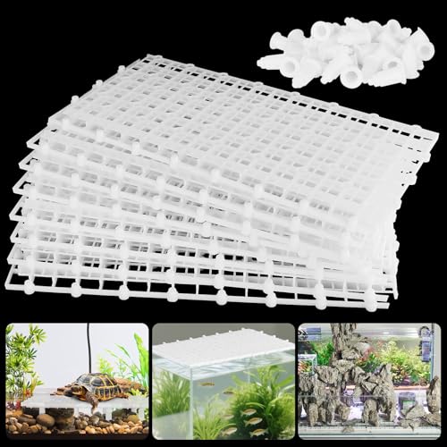 12pcs Aquarium Fish Tank Divider Filter Bottom with Bracket, Plastic Egg Crate Grid (11.6X5.7inch) for Fish Tank Separation, Bottom Filtration & DIY Aquascaping (White, 72 Brackets) - color: white, size: 12pcs