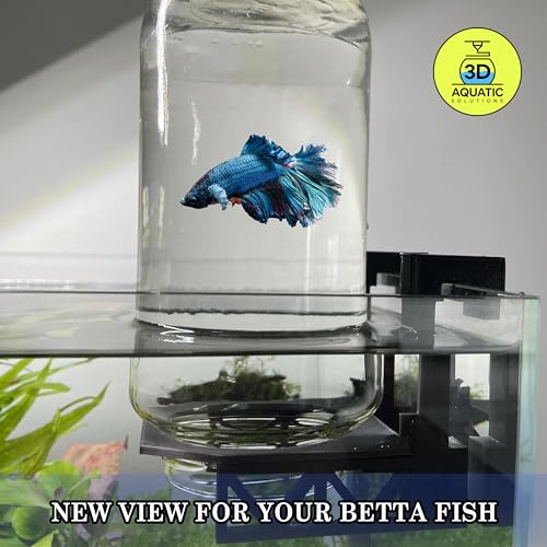 Inverted Betta Tank Holder Kit, 360-Degree Panoramic View for Betta Fish, Expands Swimming Space, Aquarium Inverted Holder, Made in Canada (Black, Large) - size: Large Kit