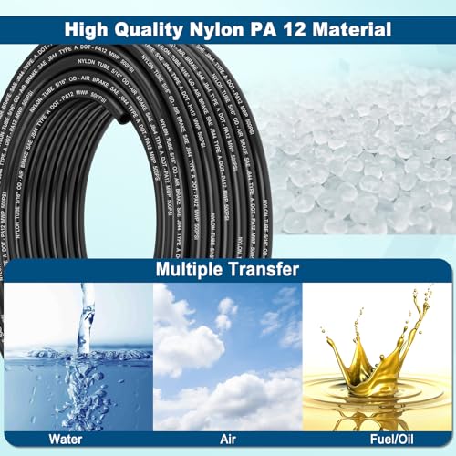 50FT 5/16 DOT Air Line SAE J844 PA12 Nylon Air Hose with Cutter 5/16” OD Pneumatic Tubing DOT Approved 5/16 Air Brake Line for Air Suspension Kit Truck Brake System & Fluid Transfer 15.5m - size: 5/16" OD 50FT