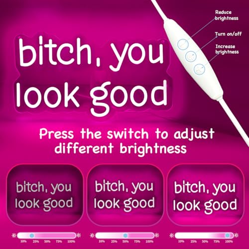 Bitch，You Look Good Neon Sign for Wall Decor Trendy Positive Neon Led Sign Beside the Mirror Bathroom Funny Neon Light Sign Dimmable Motivational Light Up Sign for Girls Bedroom Party Home Living Room Cloakroom - color: Neon Good