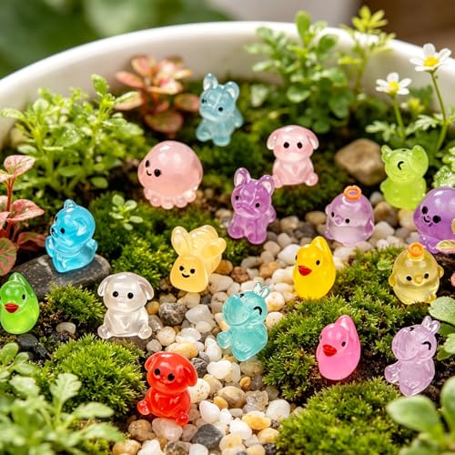 50 PCS Mini Resin Animals Bulk, 8 Style Tiny Resin Animal Figurines Glow in The Dark for Fairy Garden Micro Landscaping Aquarium & DIY Craft Decor - color: Multi-colored Animals