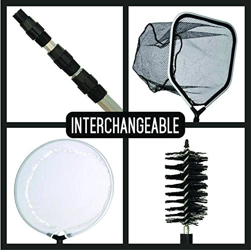 Koi Fish Pond & Water Garden Care Set with Telescoping Adjustable Pole, Pond Cleaning Care Kit, 4-in-1 Net Set Includes Scrubbing Brush, Skimming Net & Fish Catching Net with 6 FT Telescopic Pole