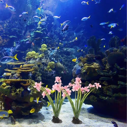 NOLITOY 4Pcs Artificial Aquarium Plants, Fish Tank Decorations Goldfish Betta Cave Accessories for Desk Top Decor (Pink) - size: 4pcs