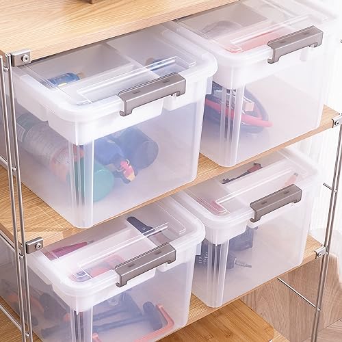 Citylife 17 QT Storage Box with Removable Tray Closet Organizers and Storage Clear Storage Container for Organizing, Craft, Tools, Files, Office Supplies, 4 Packs - size: 17 Qt- 4 Pack