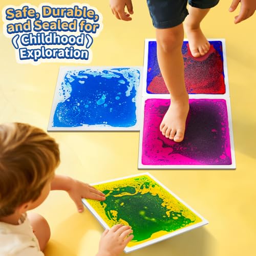 Liquid Sensory Floor Tiles for Kids Ages 3+ – 11.8" Step-On Toys with Color Flow Effect & Non-Slip Base – Great for Visual Tracking, Calm Zones & Sensory Play (4-Pack) - style: Regular Tiles (4-Pack)