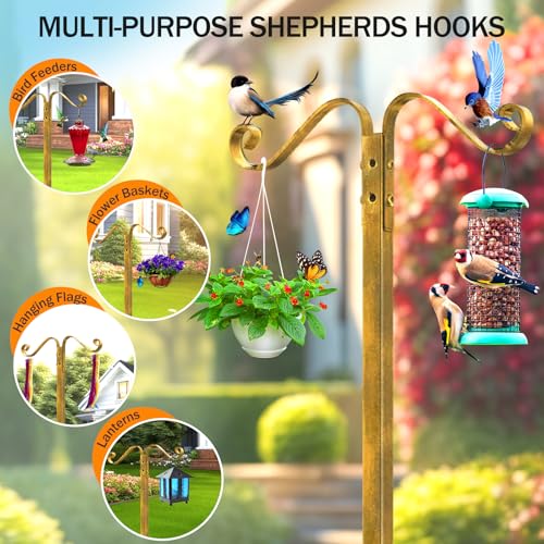 Garden Hose Holder - Upgraded Water Hose Holders for Outside with 5 Spikes & 2 Shepherds Hooks, Freestanding Hose Stand Hose Hanger Hose Storage Hose Reel Rack for Yard Lawn(Antique Golden) - color: Antique Golden