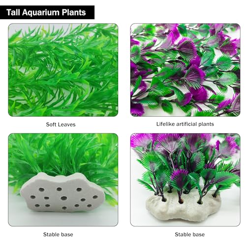 20.47 Inch Tall Aquarium Plants – Large Lifelike Artificial Fish Tank Decorations, 2 Pcs Fish Tank Plants Plastic, Durable & Safe for Freshwater/Saltwater Aquariums (Green (Style D)) - color: Green (Style D)